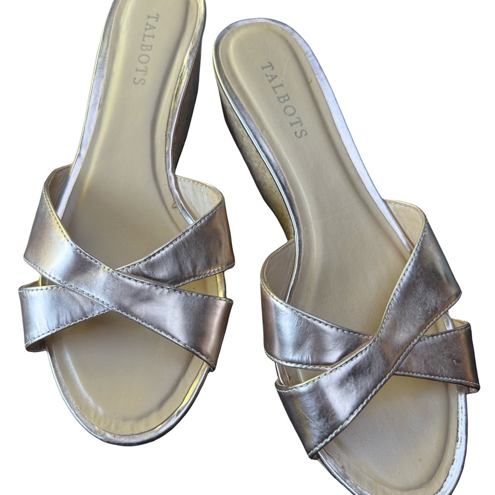 Talbots Metallic Silver Crisscross Slide Sandals